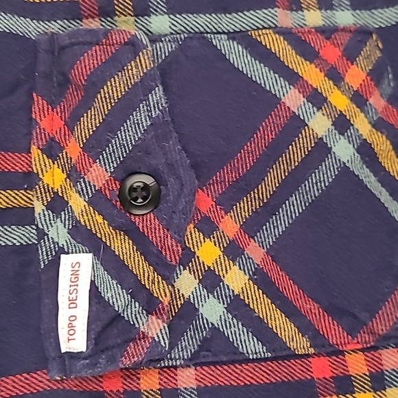 TOPO DESIGNS Dark Navy Multicolor Plaid Flannel Cotton S Mens‎ Long Sleeve Shirt - Picture 4 of 8